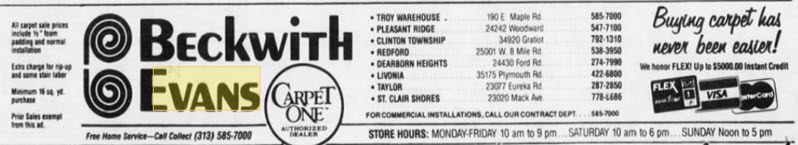Beckwith-Evans - List Of Locations From Ad 1991